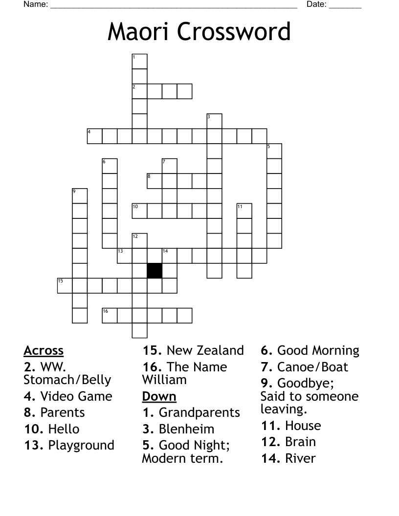 Maori Crossword