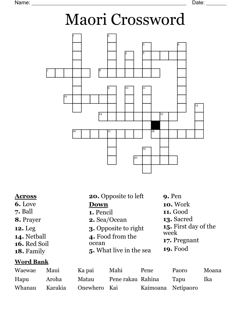 Maori Crossword