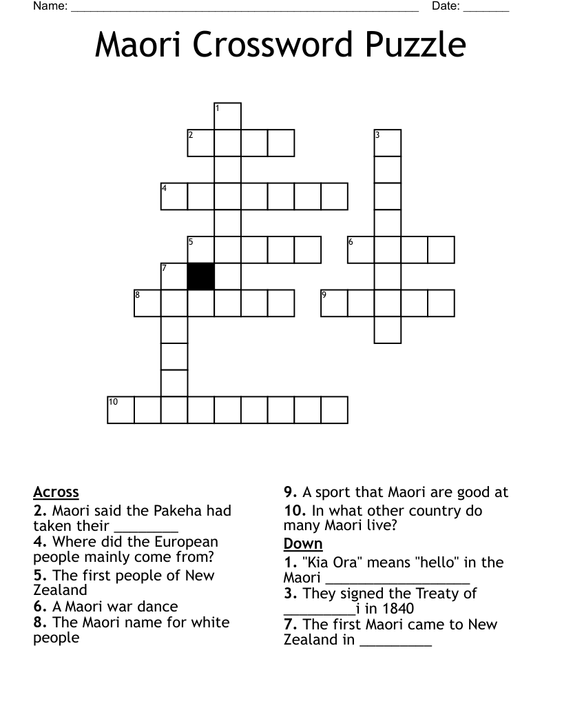 Maori Crossword Puzzle