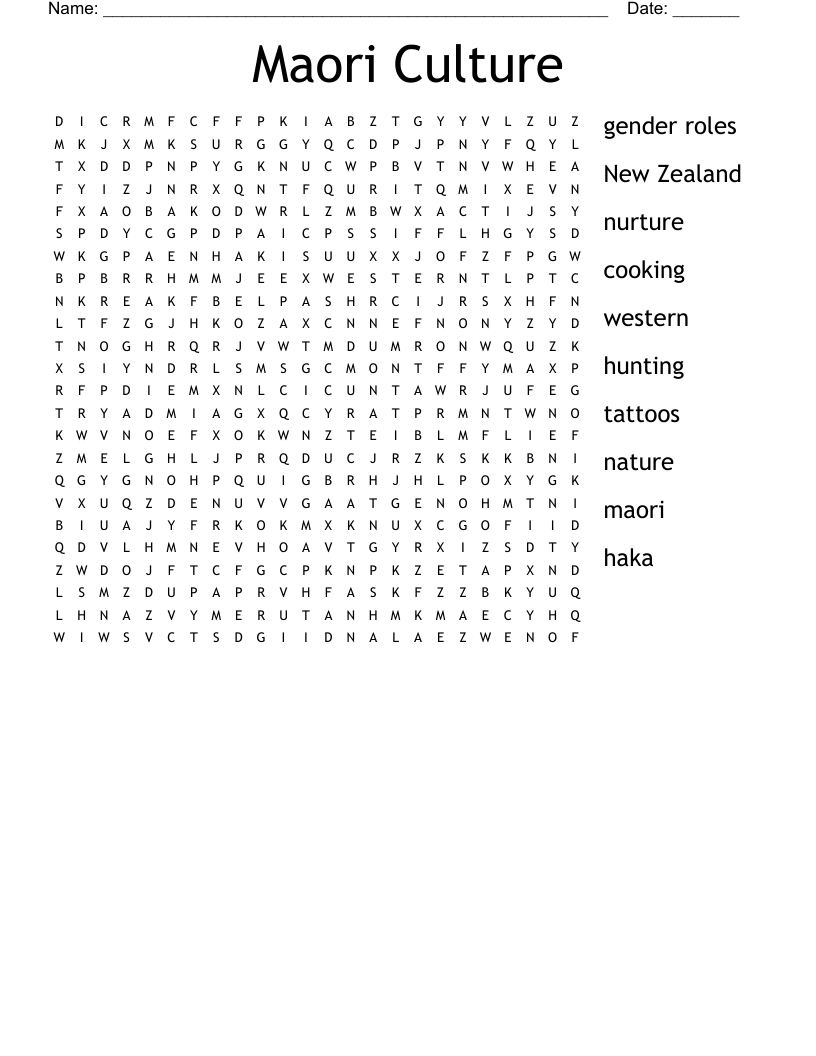 Maori Culture Word Search