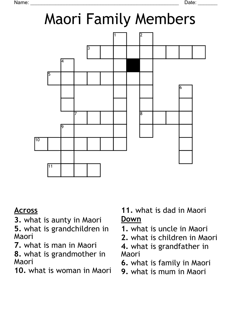 Maori Family Members  Crossword