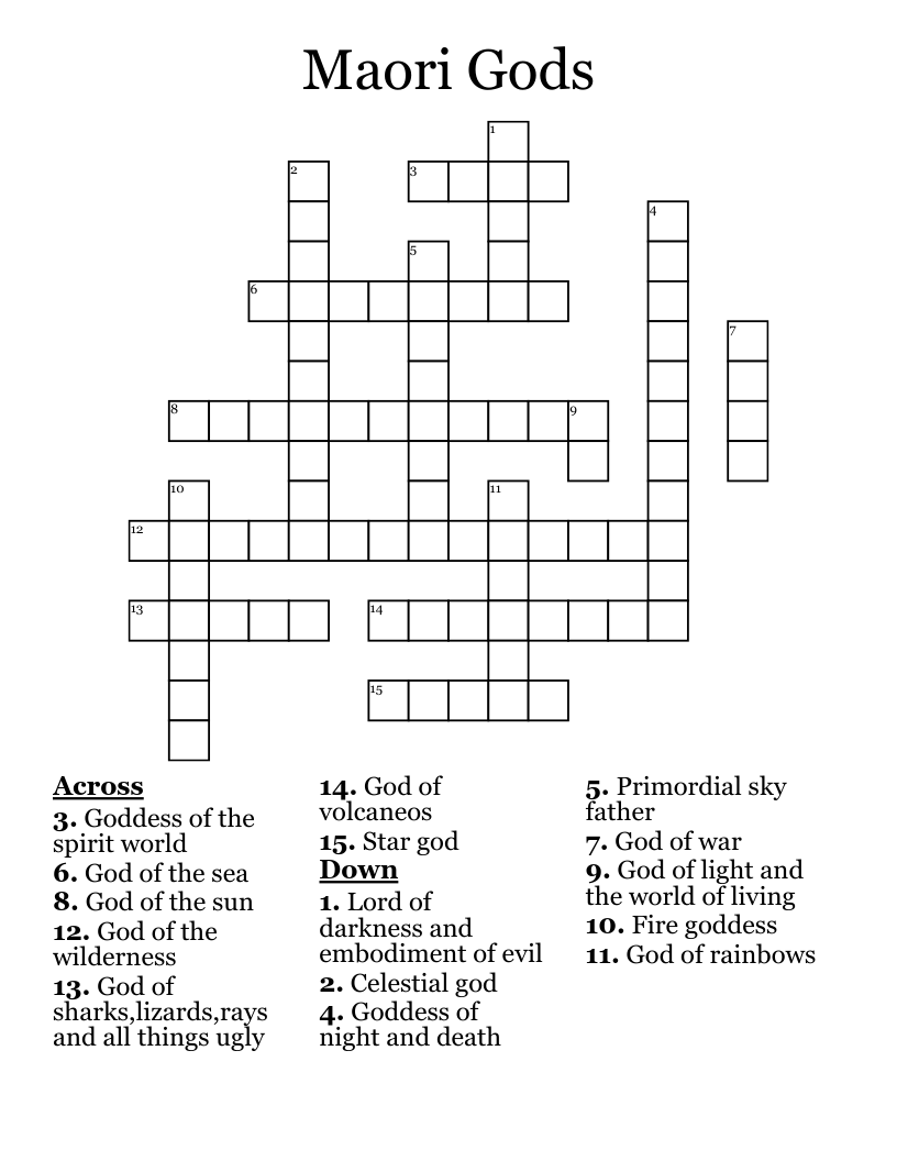 Maori Gods Crossword