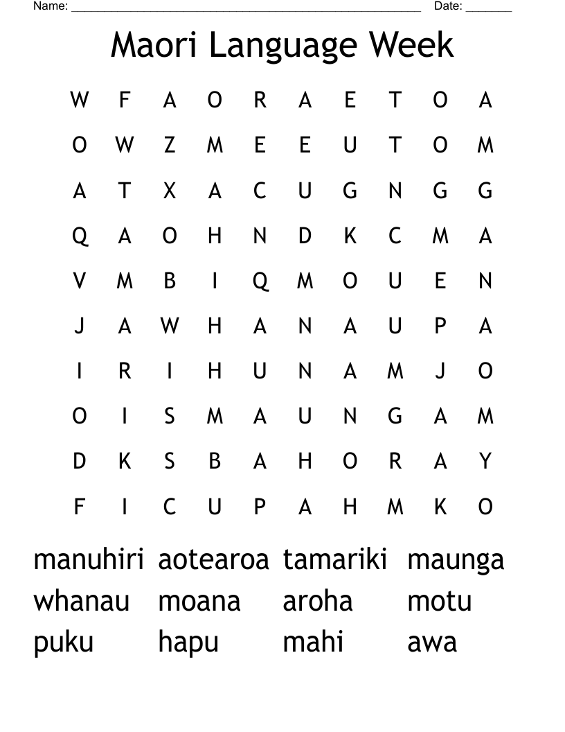 Maori Language Week  Word Search