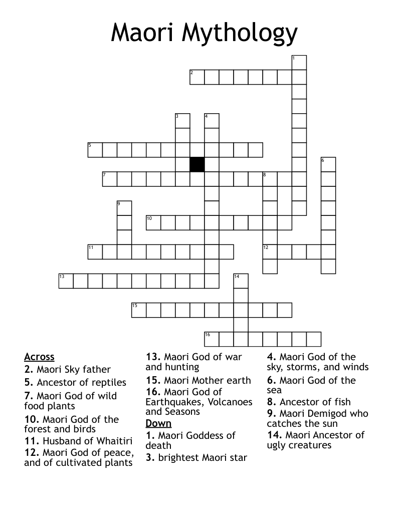 Maori Mythology Crossword