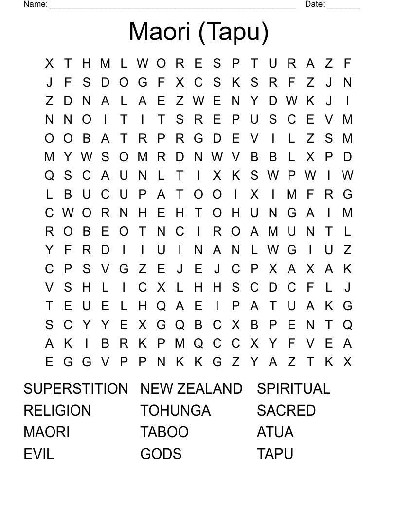 Maori (Tapu) Word Search