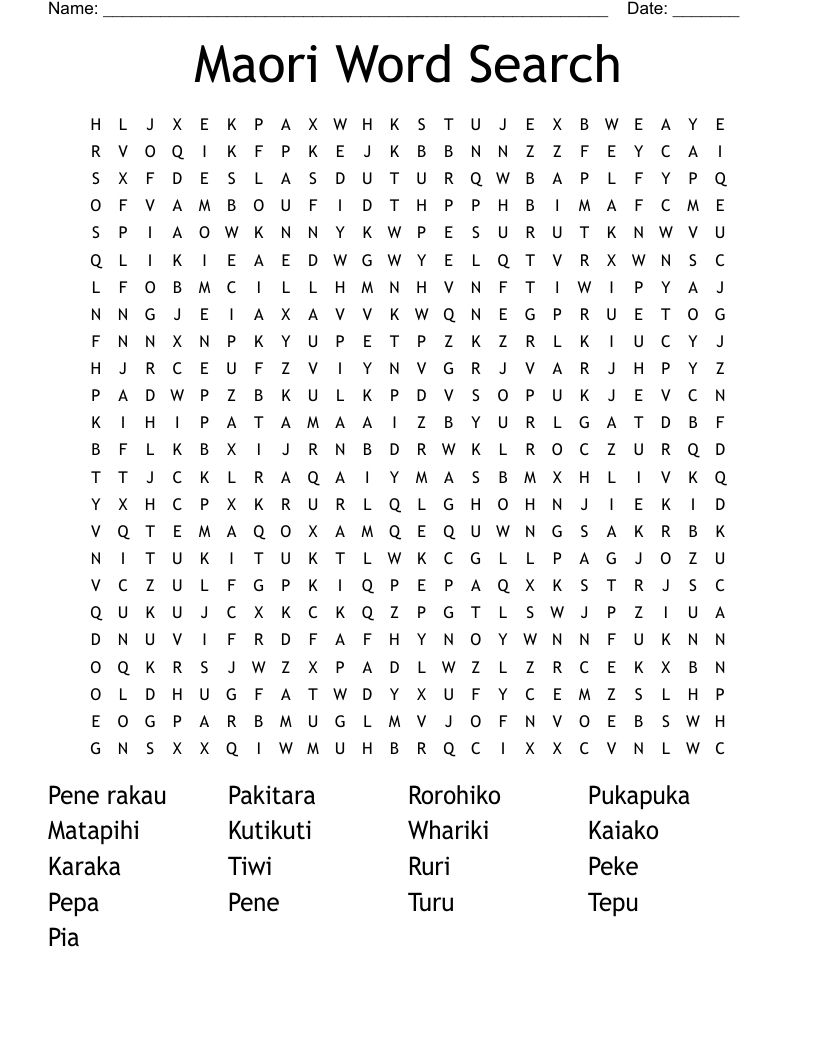 Maori Word Search