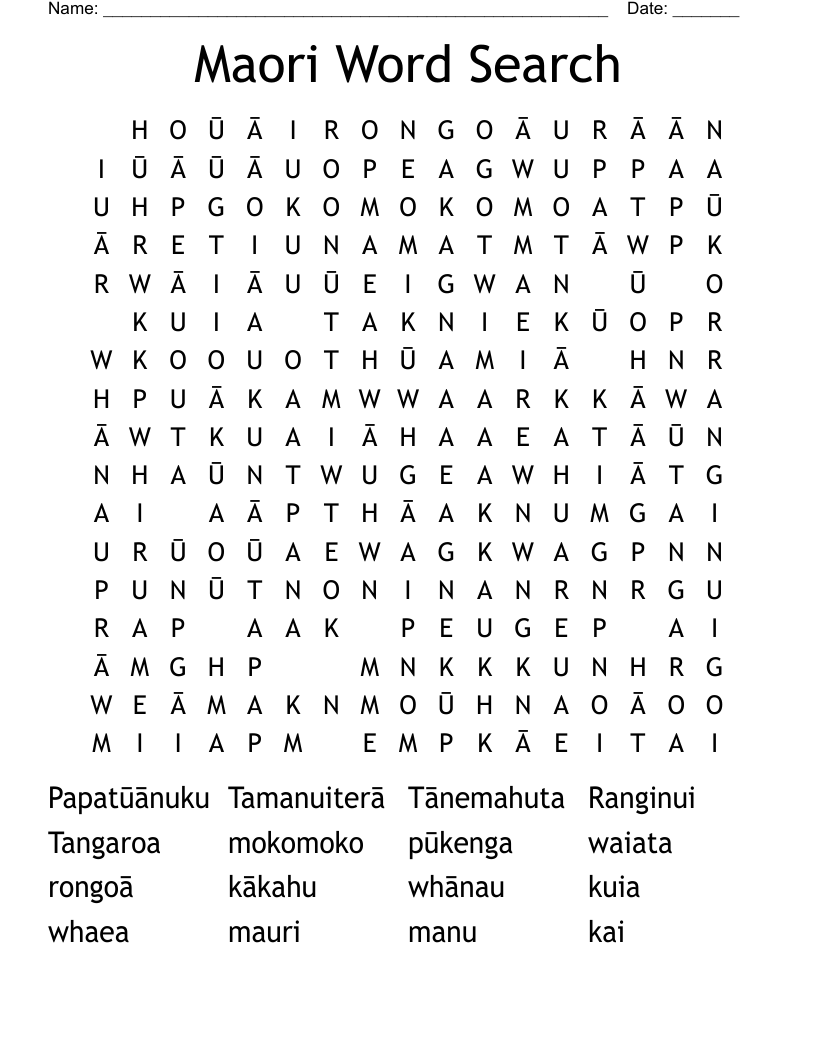 Maori Word Search