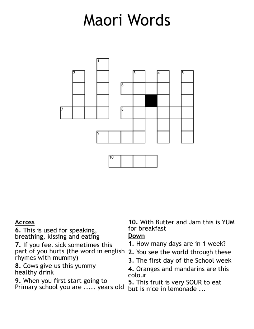 Maori Words Crossword