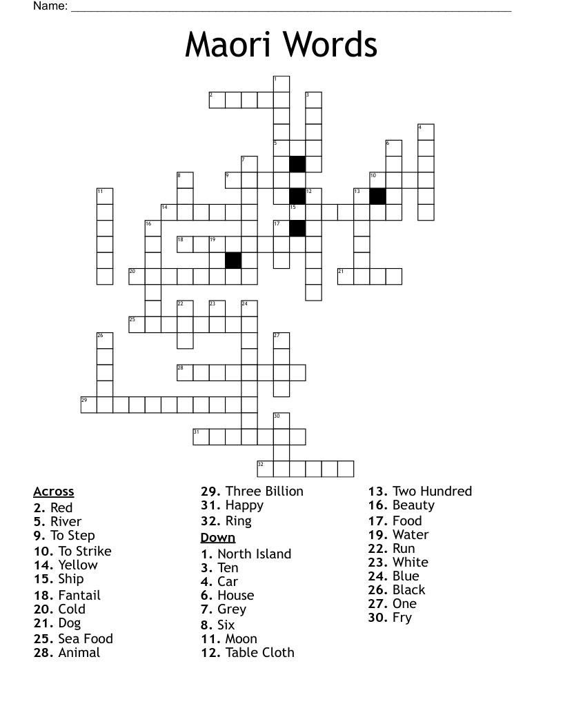 Maori Words Crossword