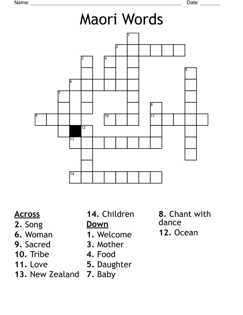 Maori Words Crossword