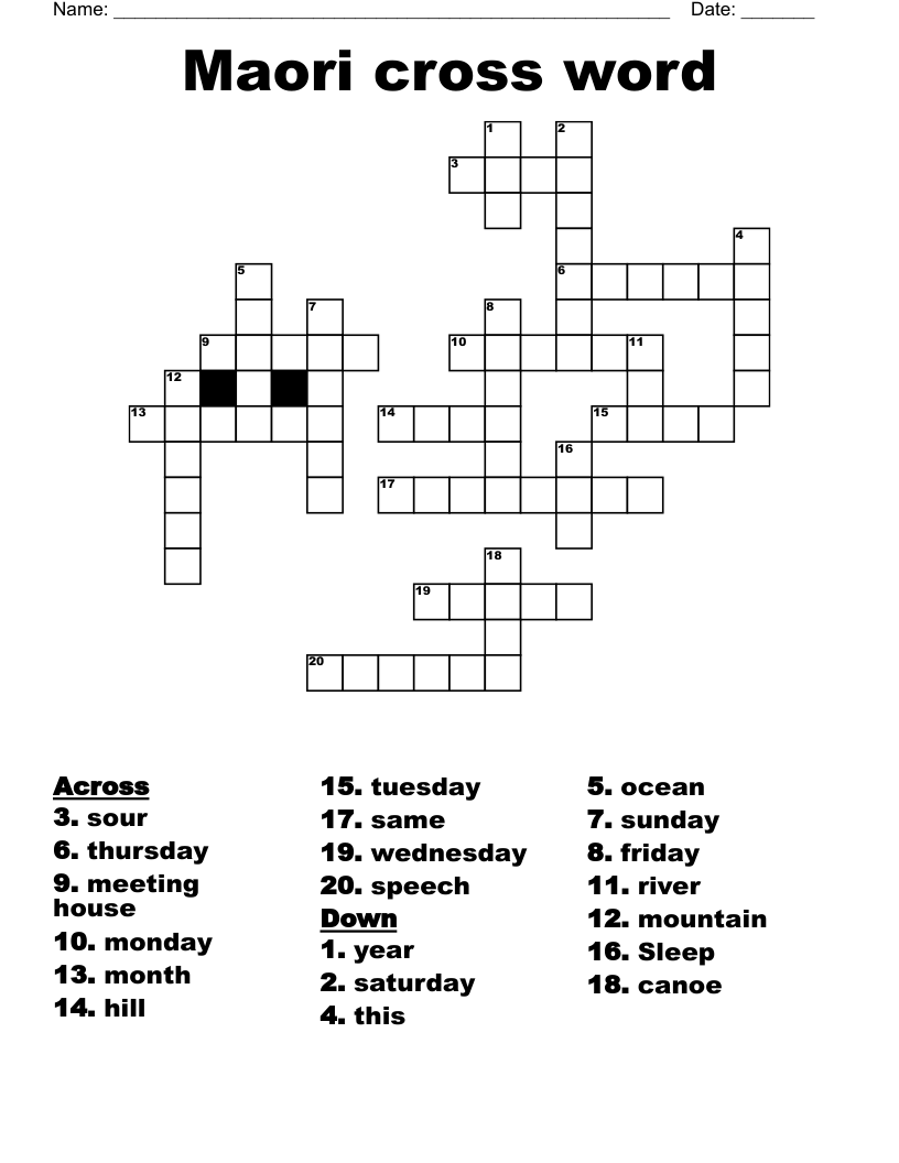 Maori cross word
