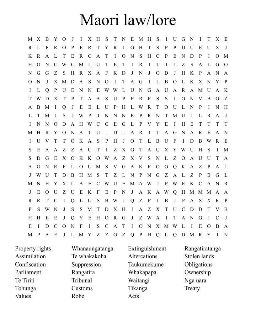 Maori law/lore Word Search