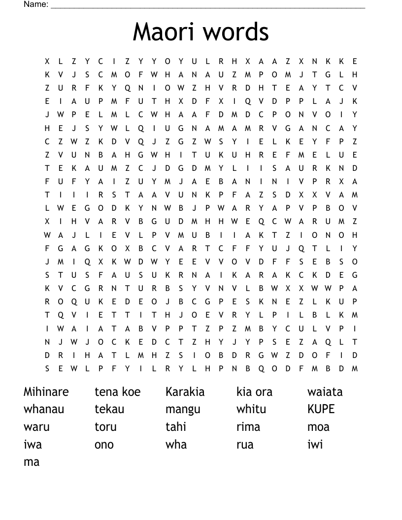 Maori words Word Search
