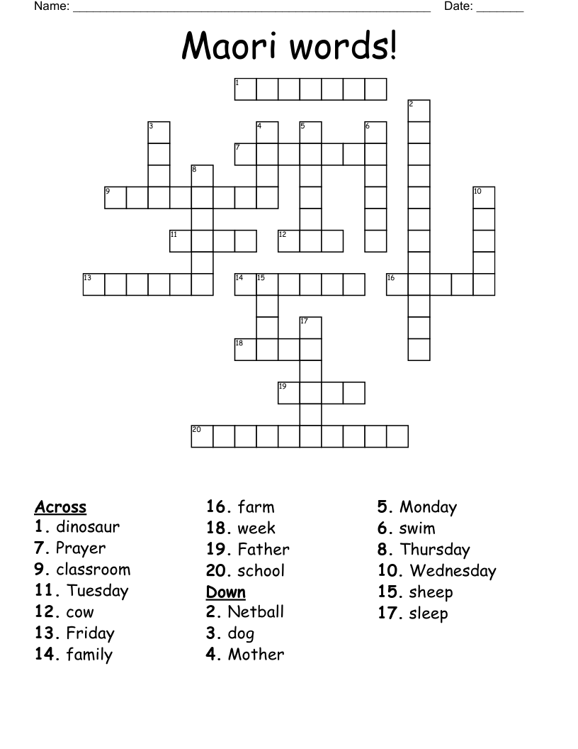 Maori words! Crossword