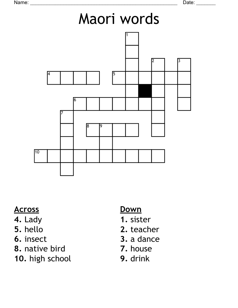 Maori words  Crossword