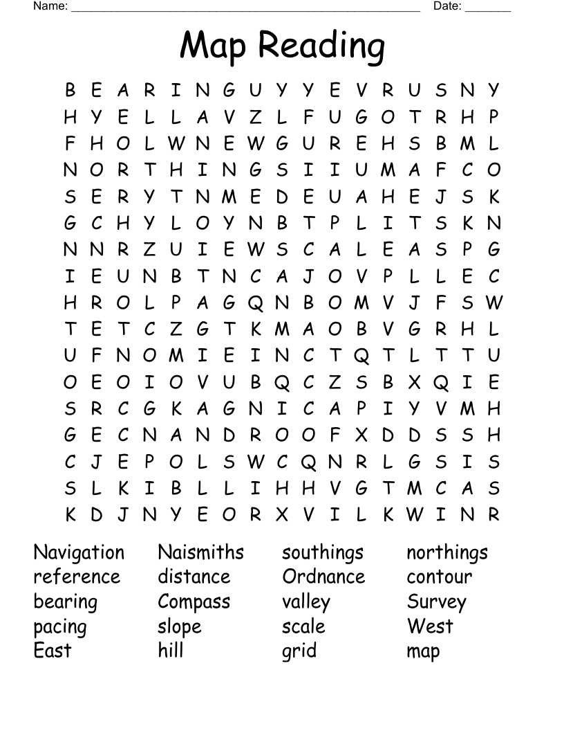 Map Reading Word Search