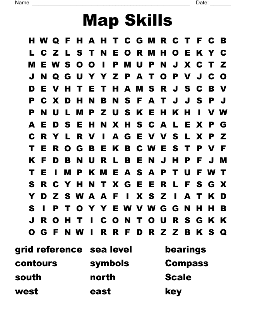 Map Skills Word Search