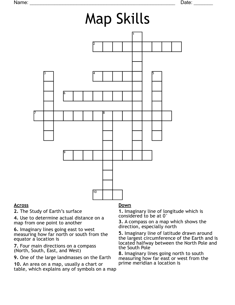 Map Skills Crossword