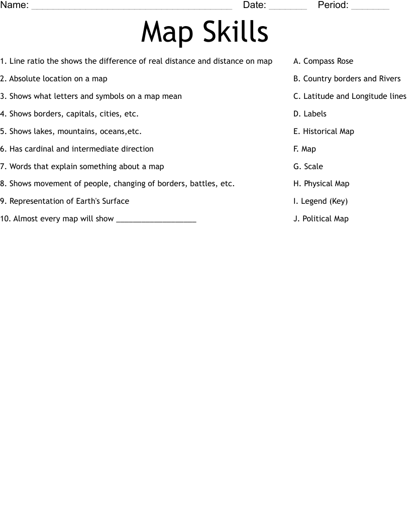 Map Skills Worksheet