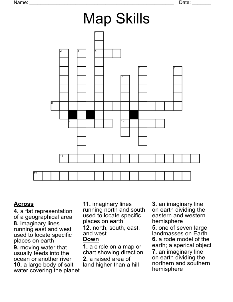 Map Skills Crossword
