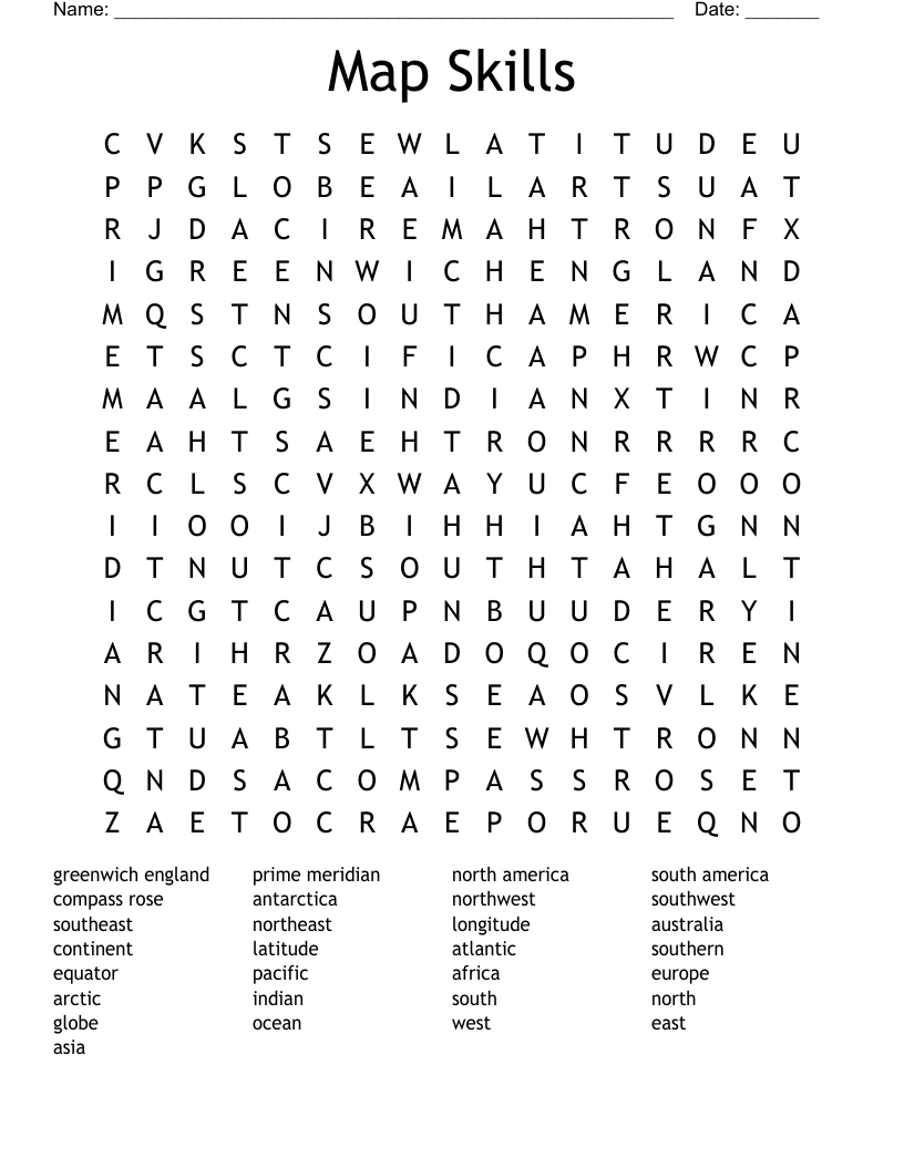 Map Skills Word Search
