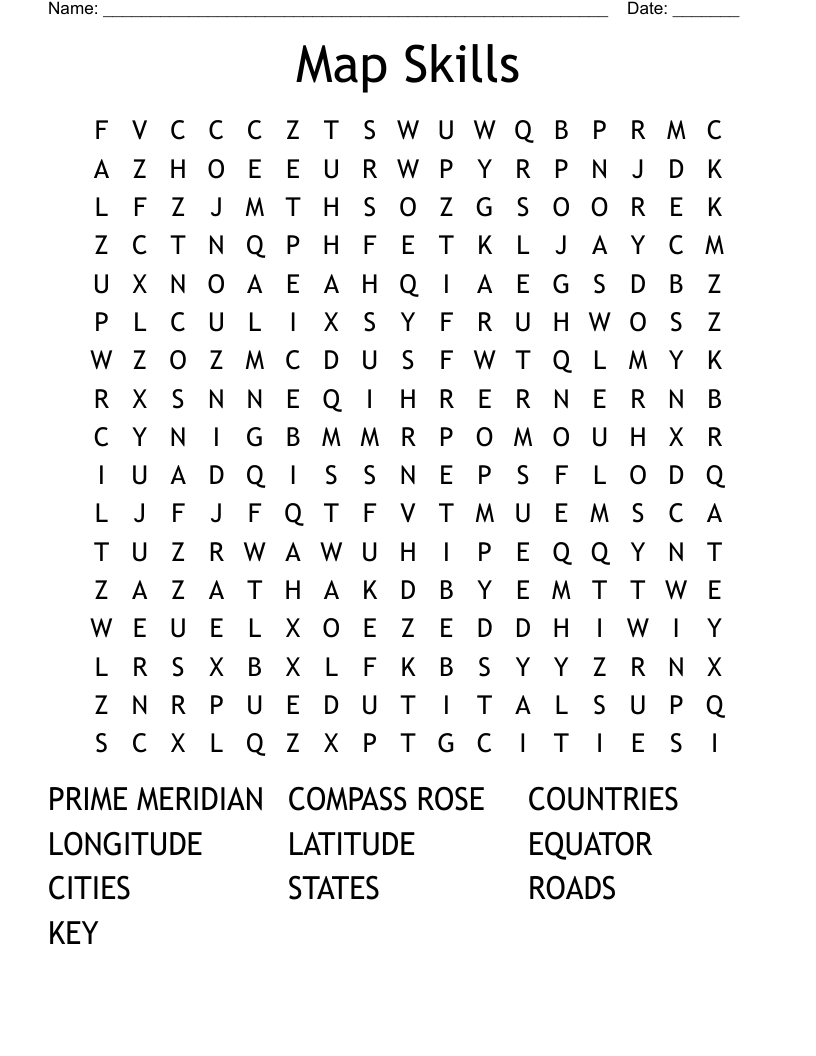 Map Skills Word Search