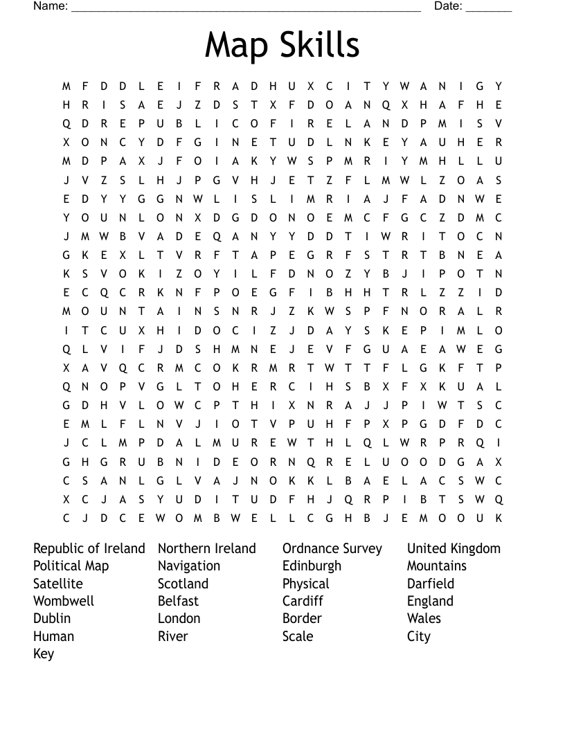 Map Skills Word Search