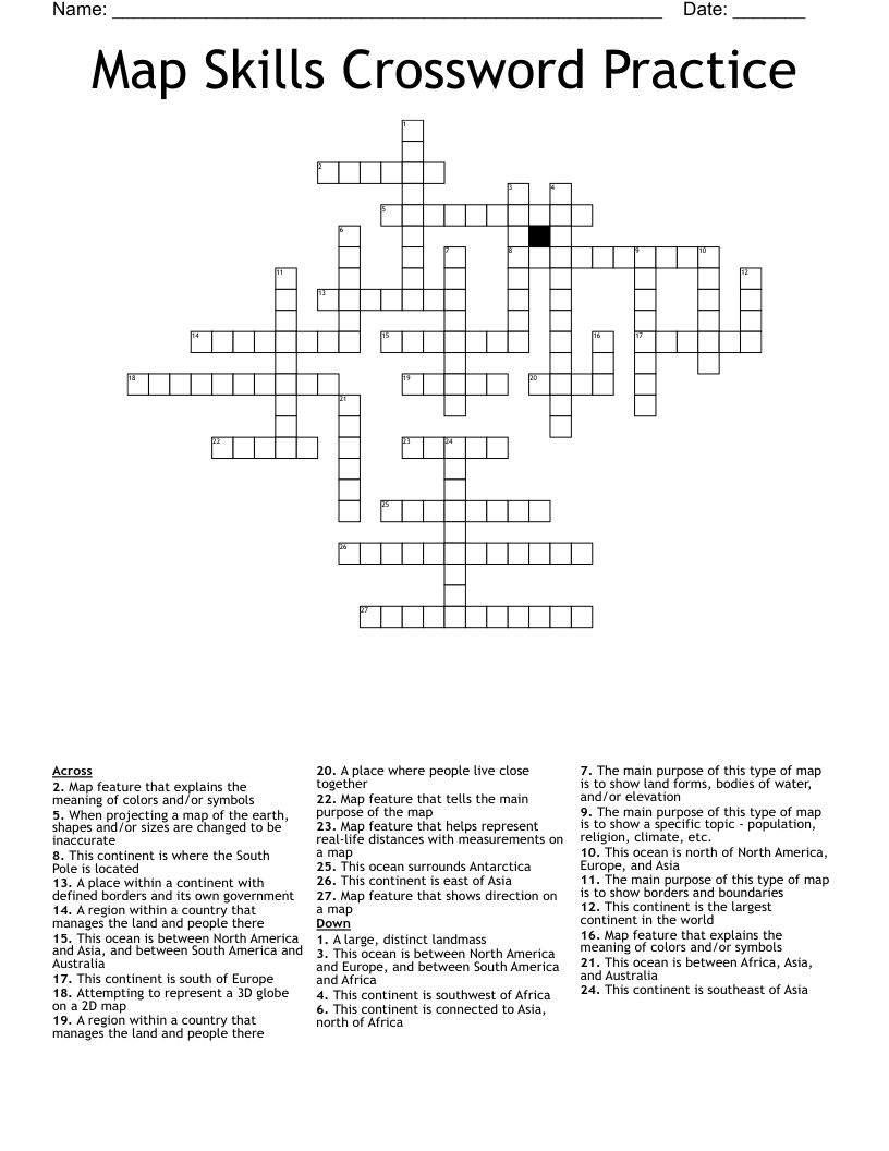 Map Skills Crossword Practice