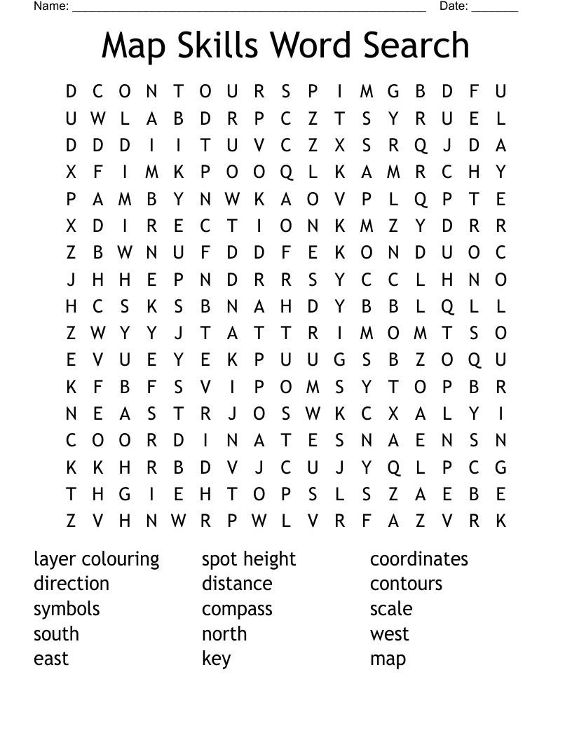 Map Skills Word Search