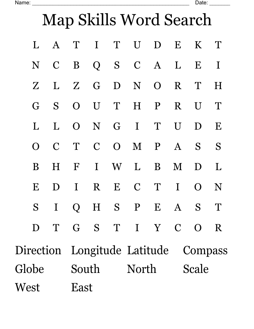 Map Skills Word Search