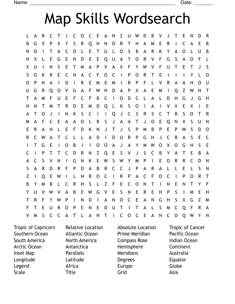 Map Skills Wordsearch