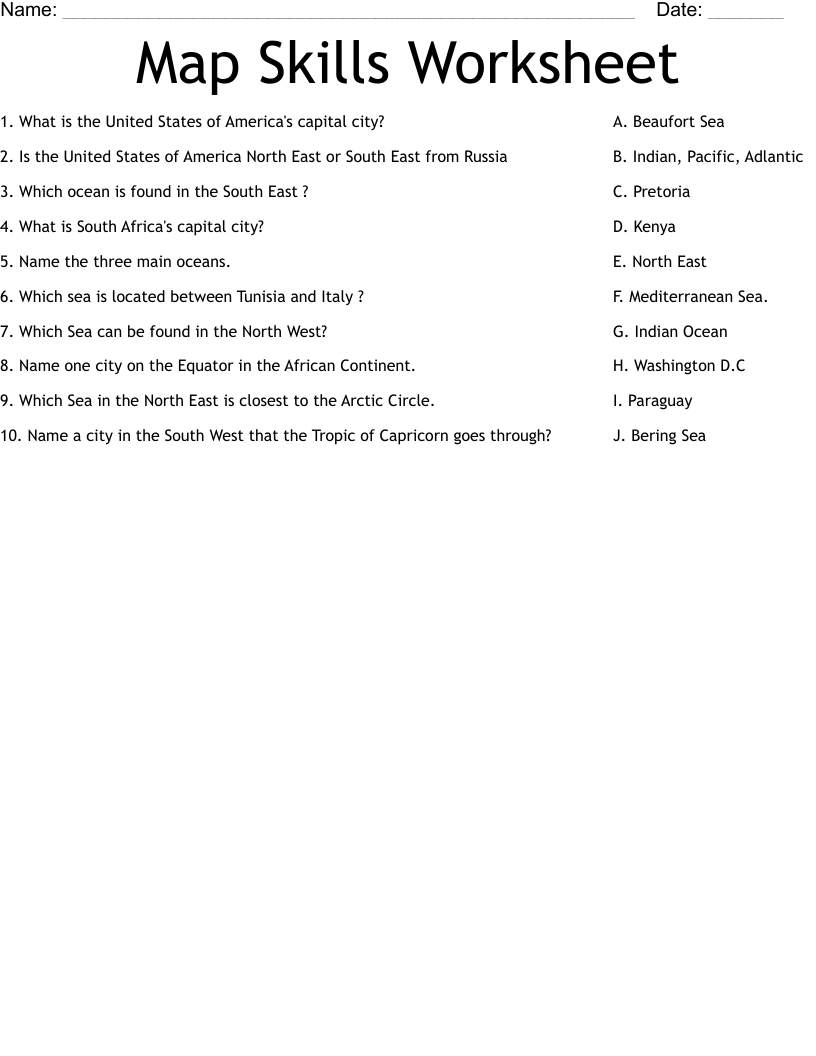 Map Skills Worksheet 
