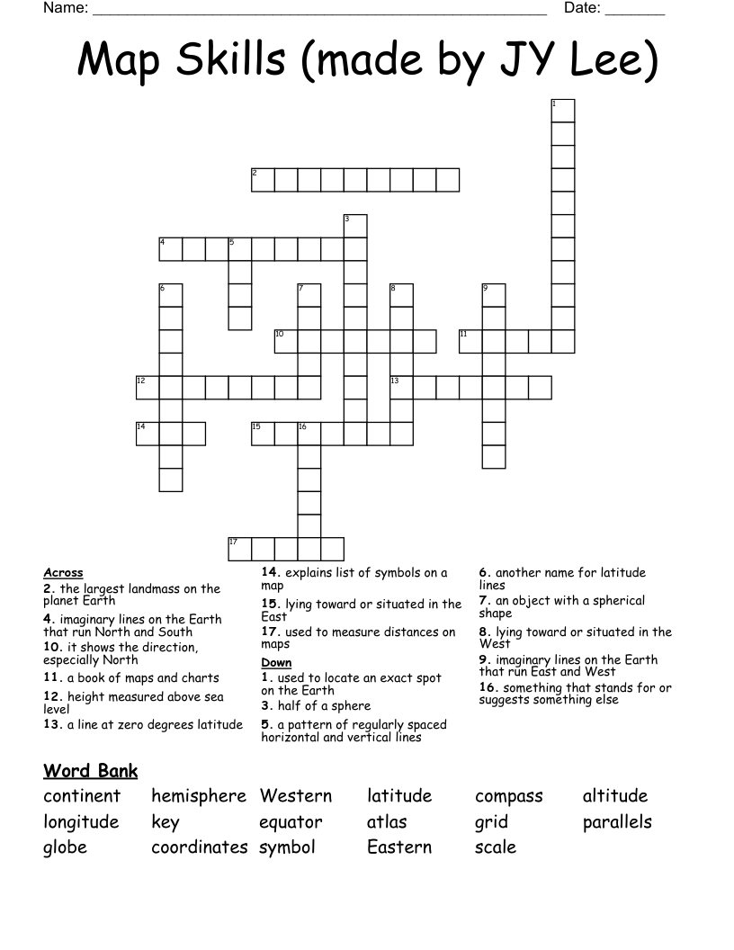 Map Skills (made by JY Lee) Crossword