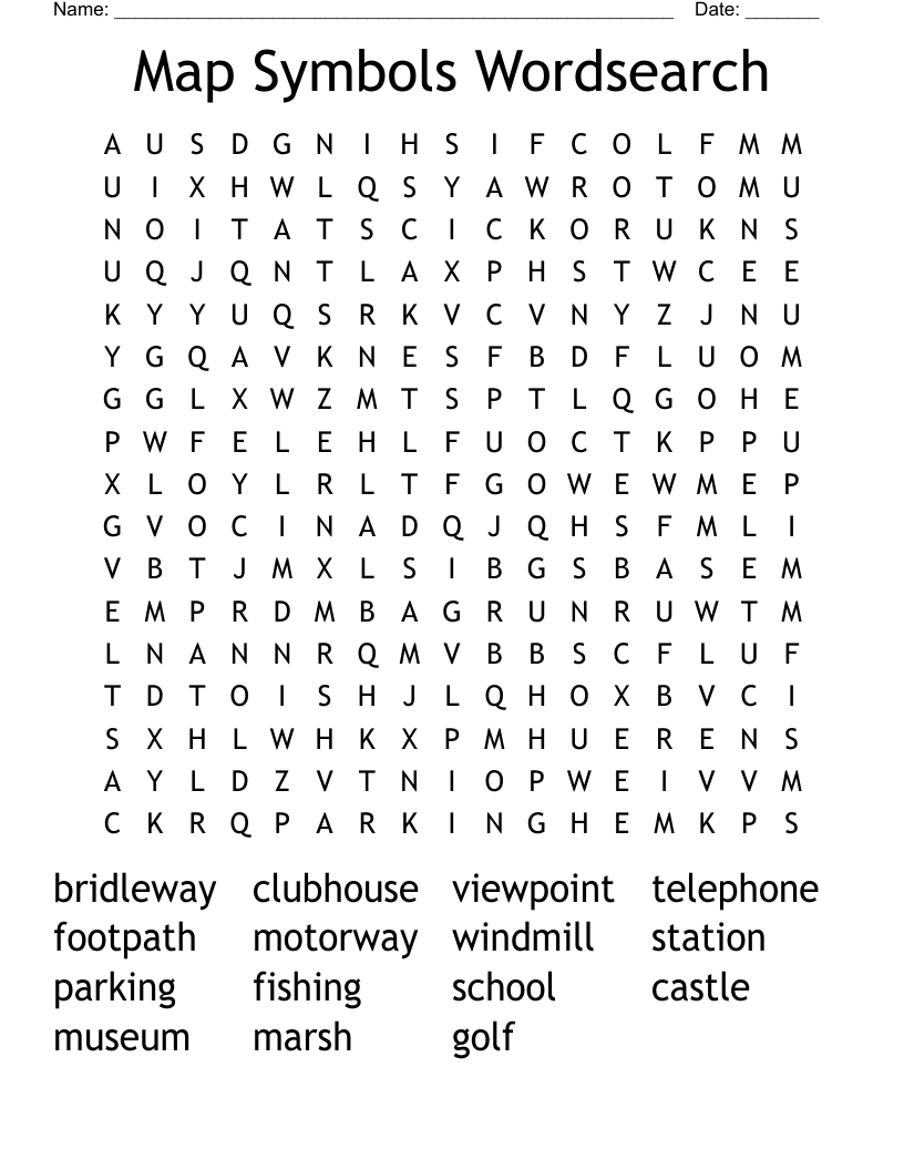 Map Symbols Wordsearch