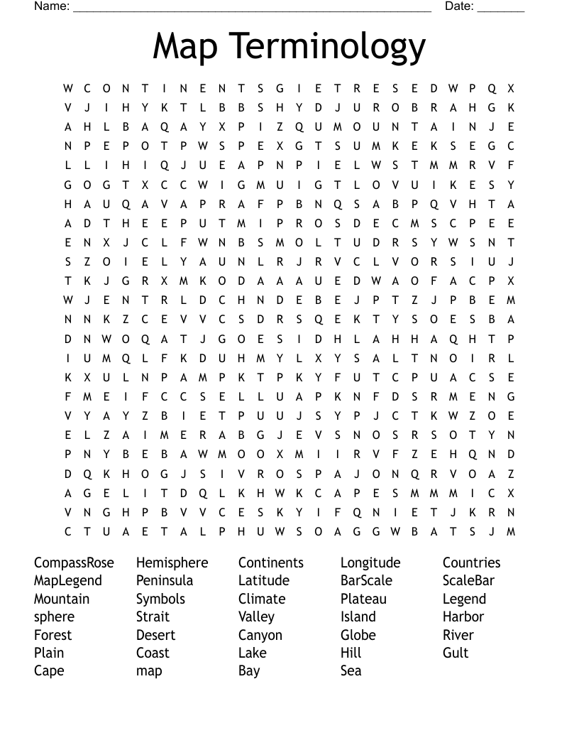 Map Terminology Word Search