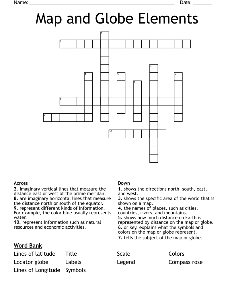 Map and Globe Elements Crossword