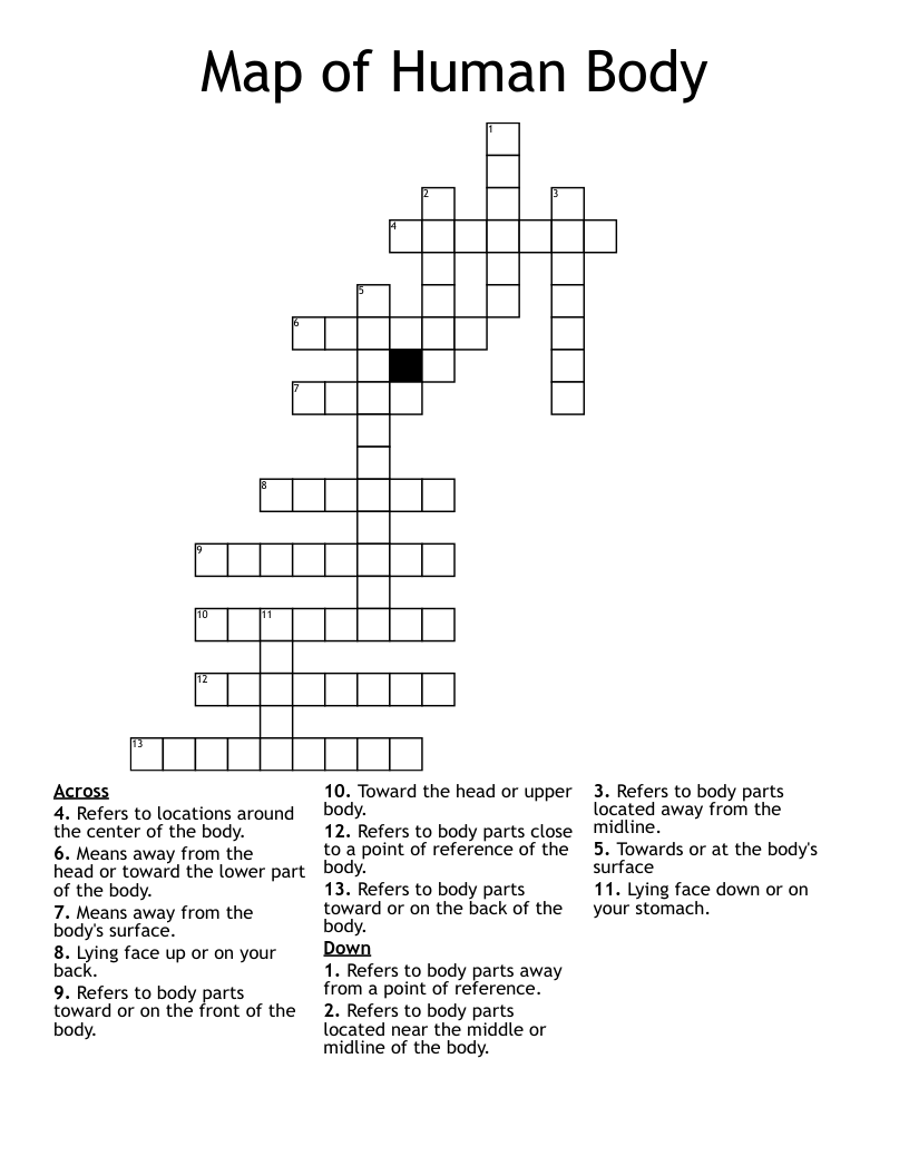 Map of Human Body Crossword