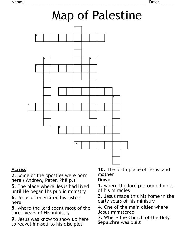 Map of Palestine Crossword