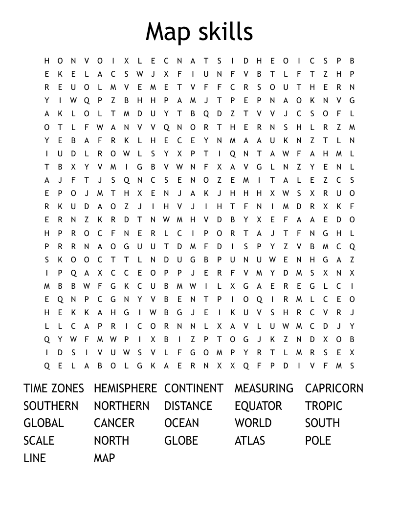 Map skills Word Search