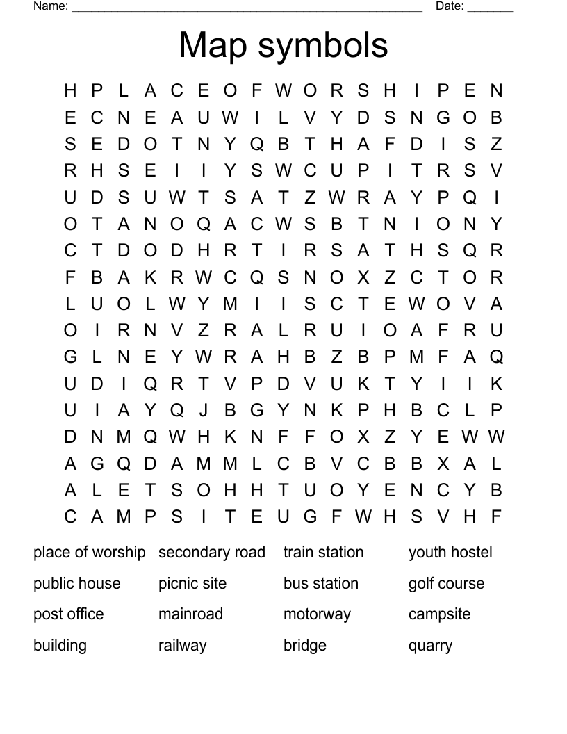 Map symbols Word Search