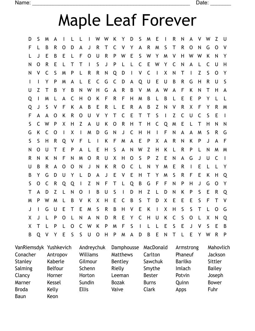 Maple Leaf Forever Word Search