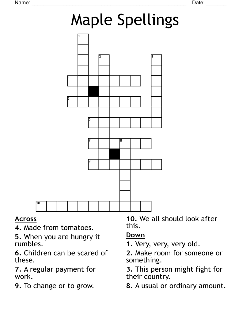 Maple Spellings Crossword