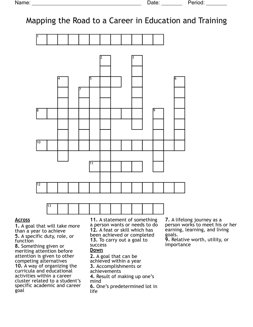 Mapping the Road to a Career in Education and Training Crossword