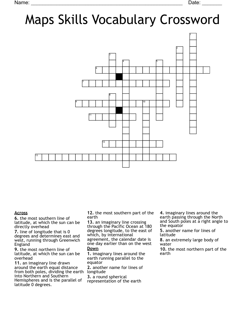 Maps Skills Vocabulary Crossword