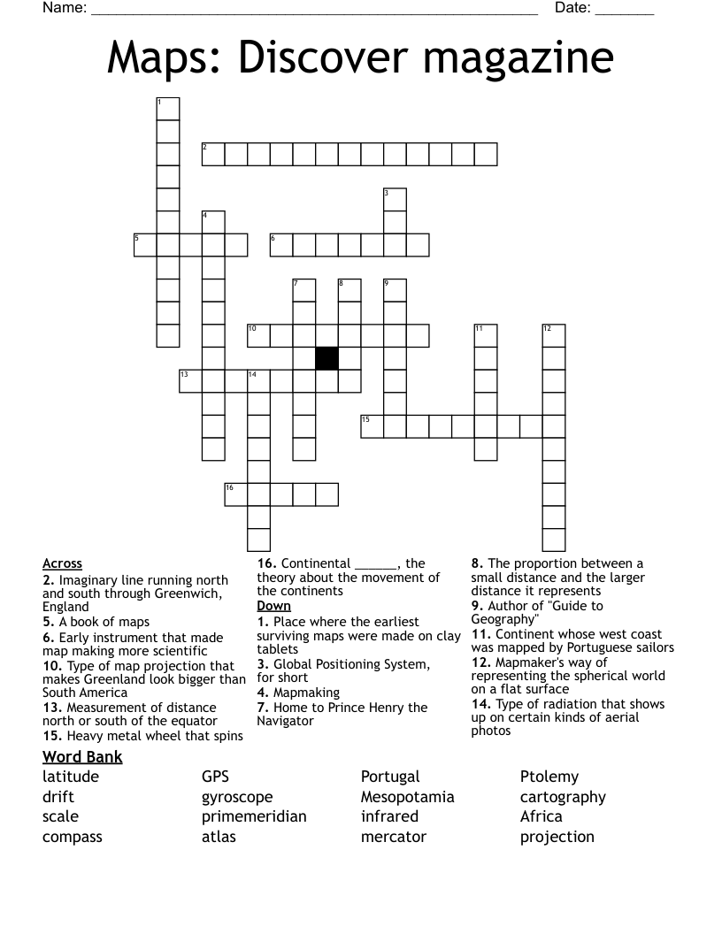 Maps:  Discover magazine Crossword