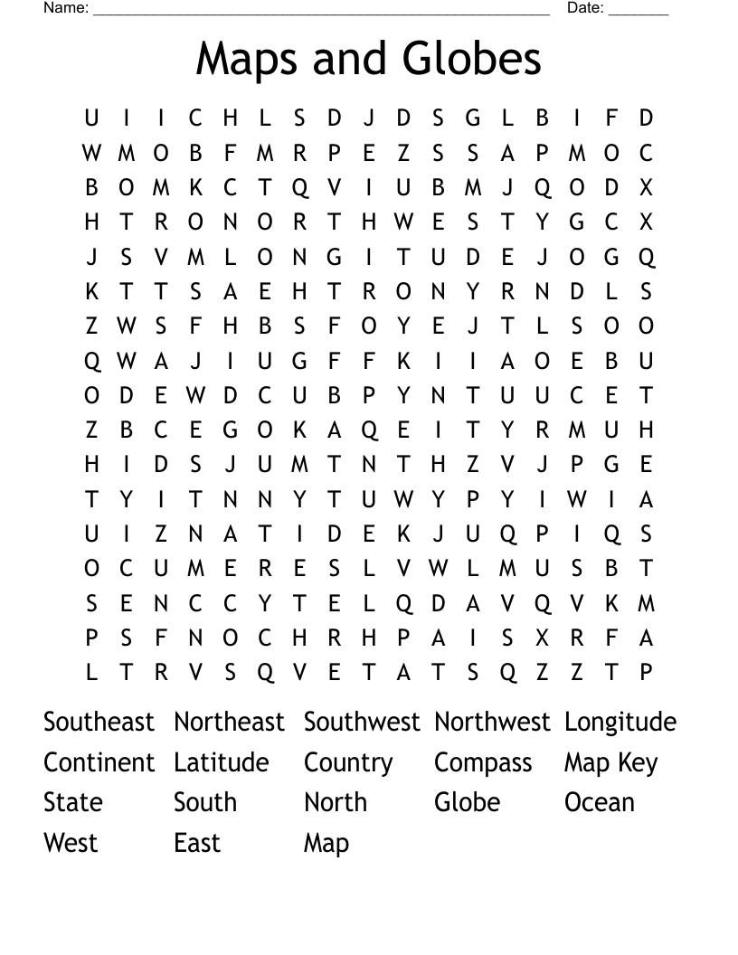 Maps and Globes Word Search