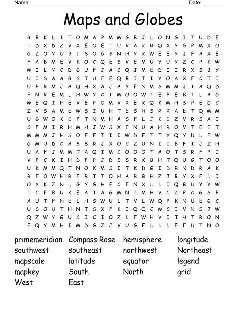Maps and Globes Word Search