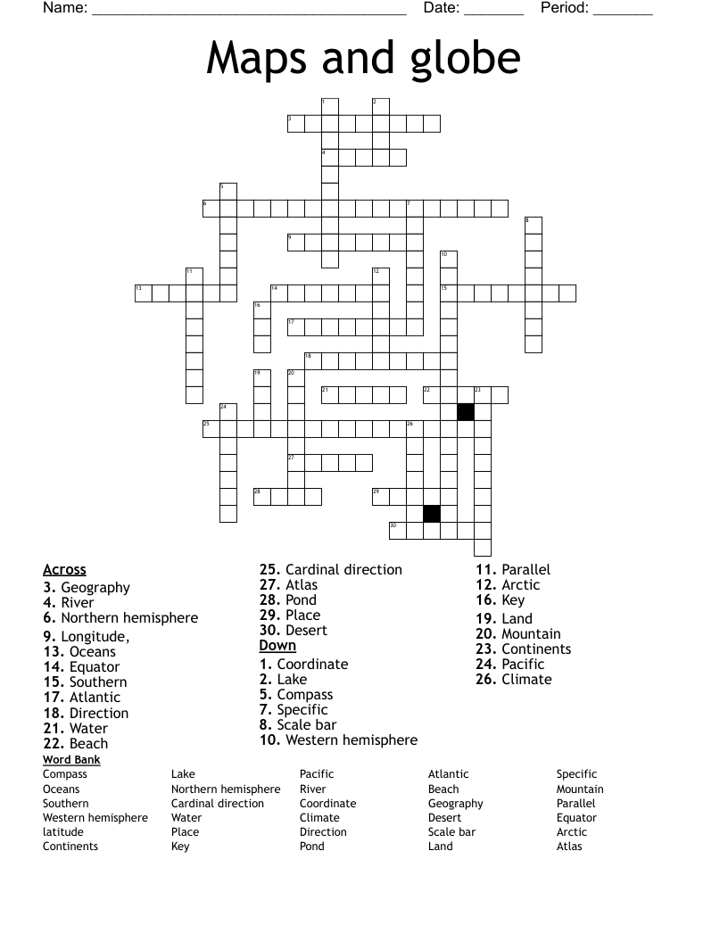 Maps and globe Crossword