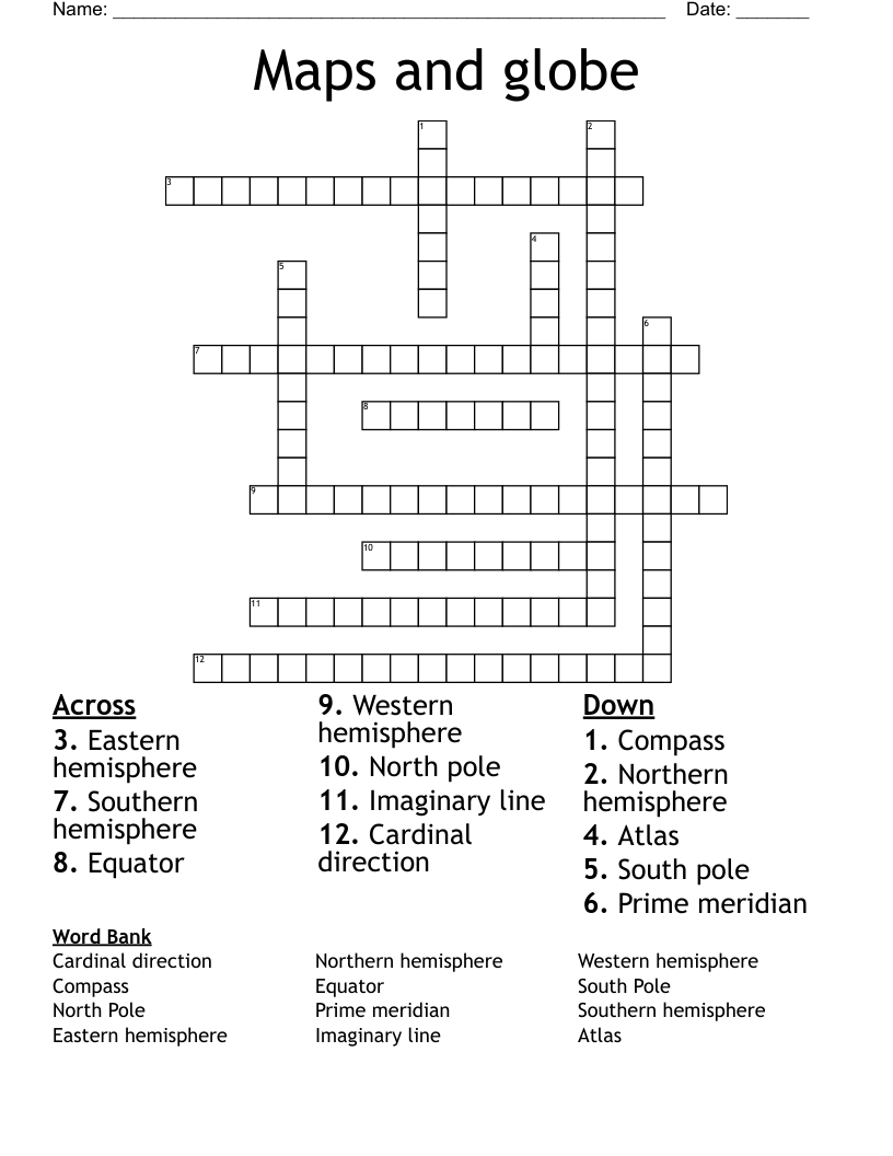Maps and globe Crossword