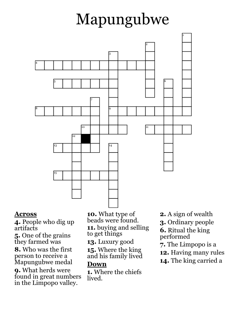 Mapungubwe Crossword